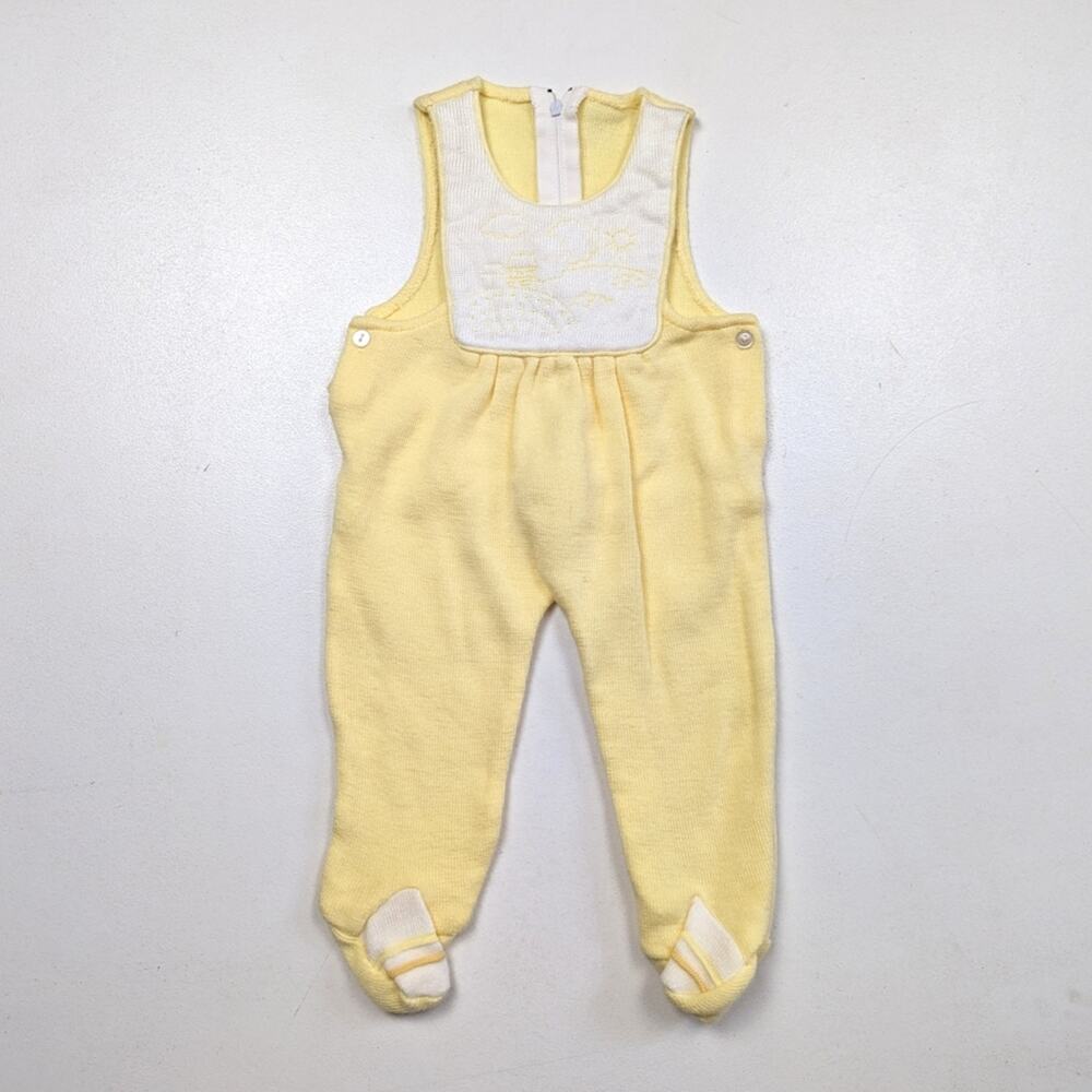 Vintage Romper Baby Size 0-3m Yellow House Knit Footie